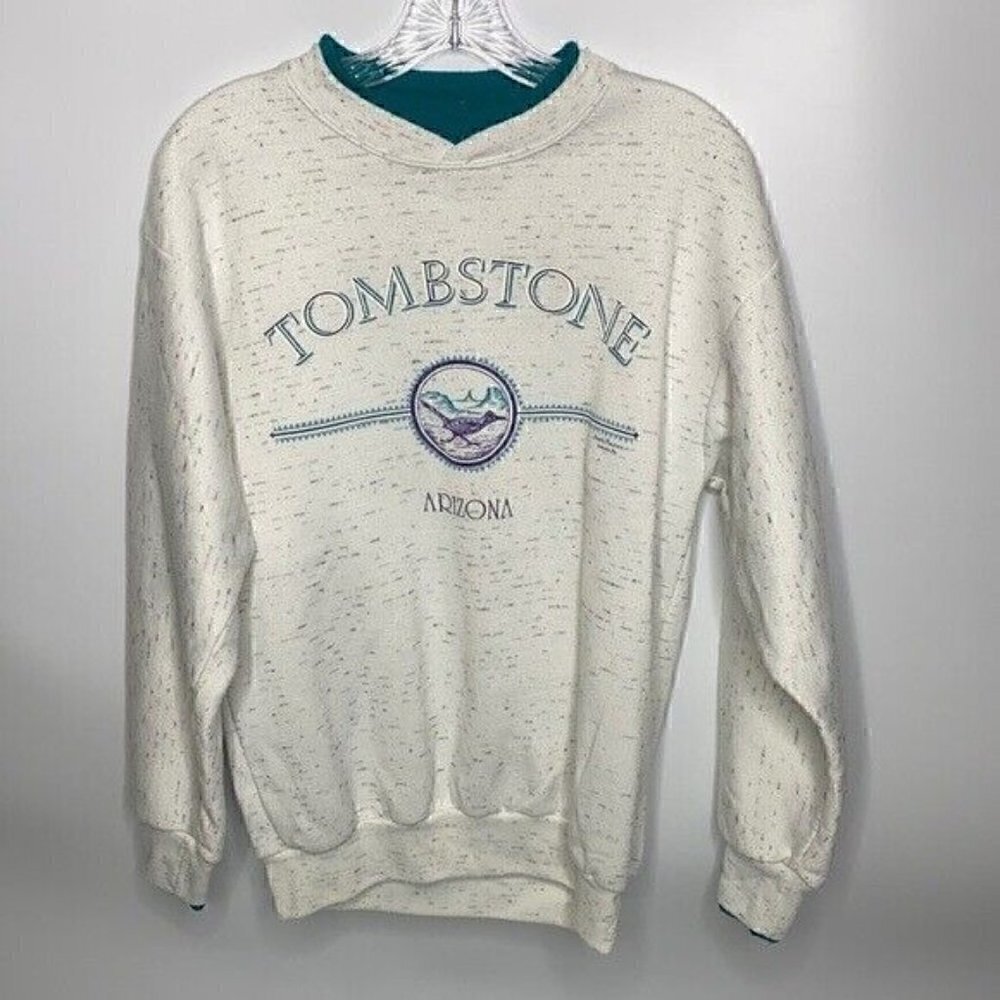 Vintage Prairie Mountain Tombstone Arizona Heathered Gray Sweatshirt Medium 80s